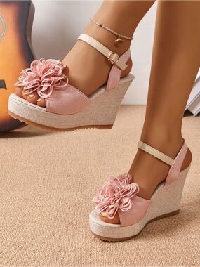 A Classy Chic Boutique Blush Pink Floral Wedge Sandals